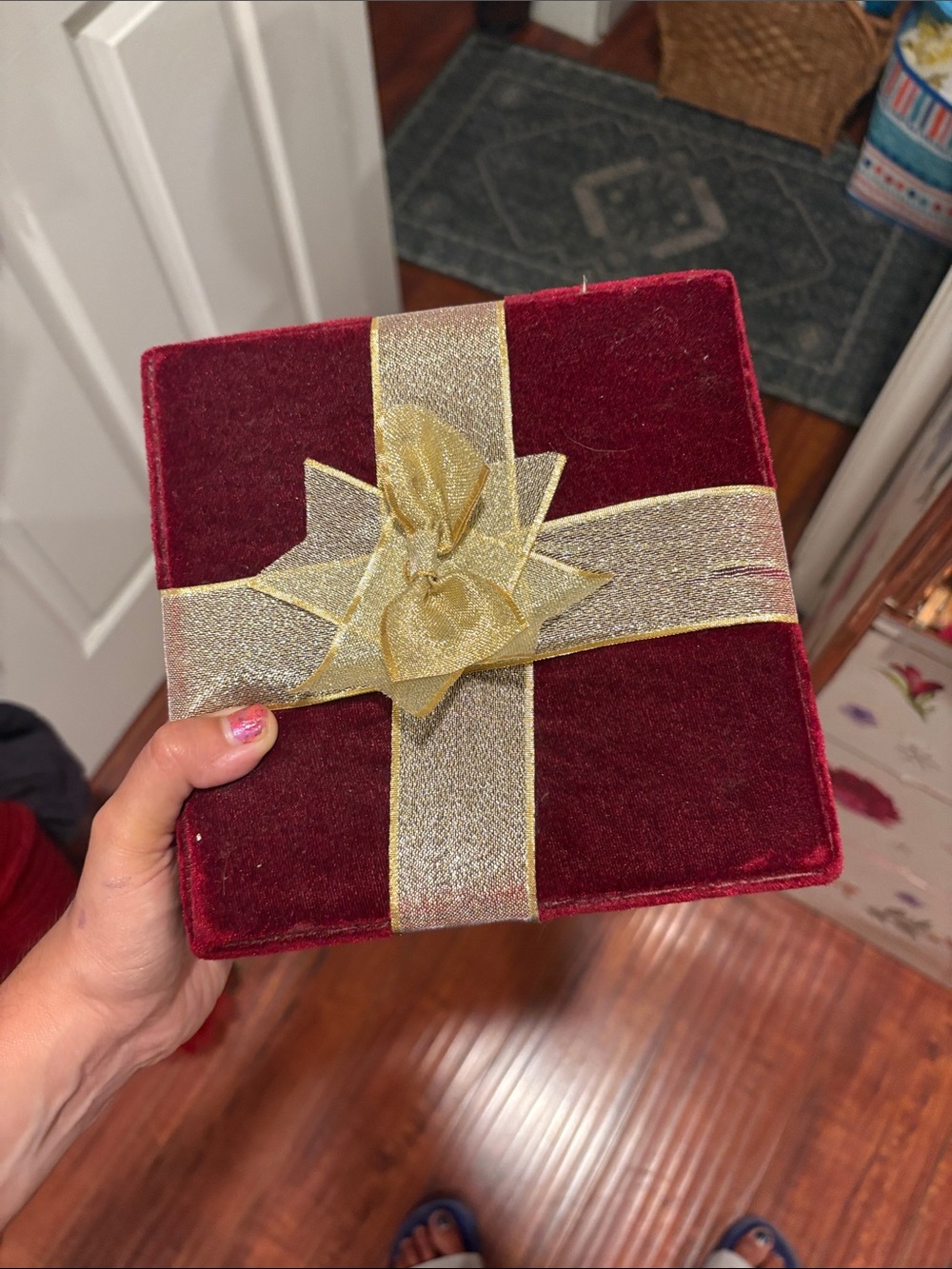 Velvet Jewelry Gift Box with Gold Ribbon